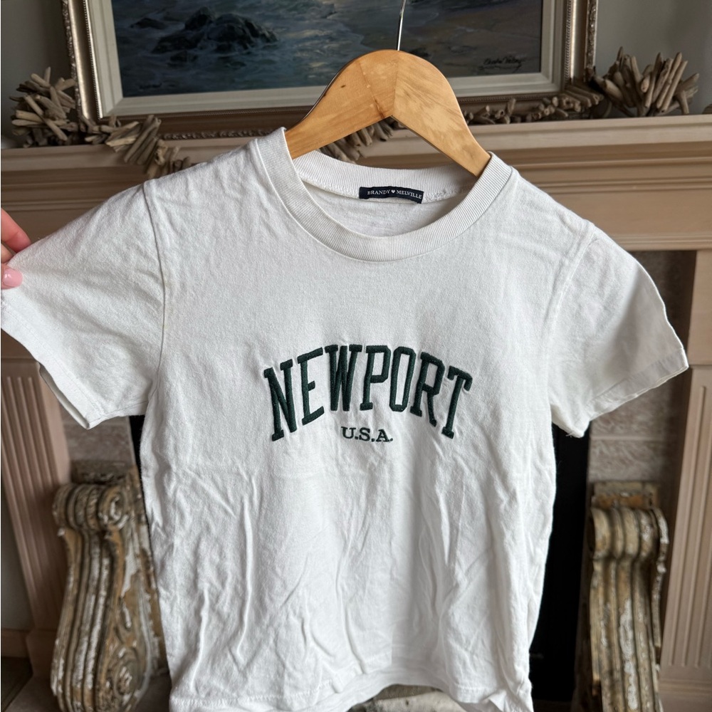 Brandy Melville White and Green Short Sleeve Tee